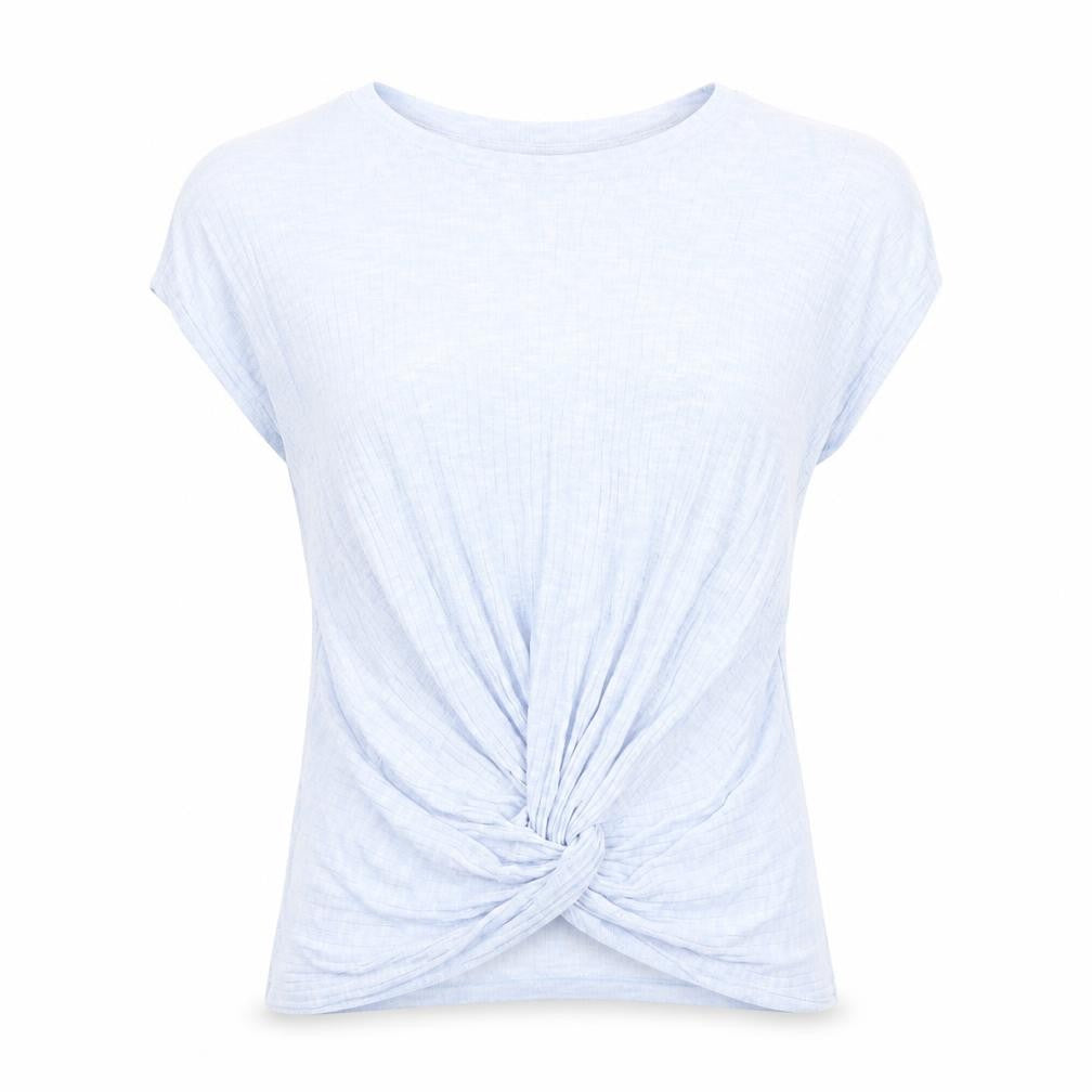 New Look Womens Blue Viscose Basic T-Shirt Size M Round Neck - Knot detail