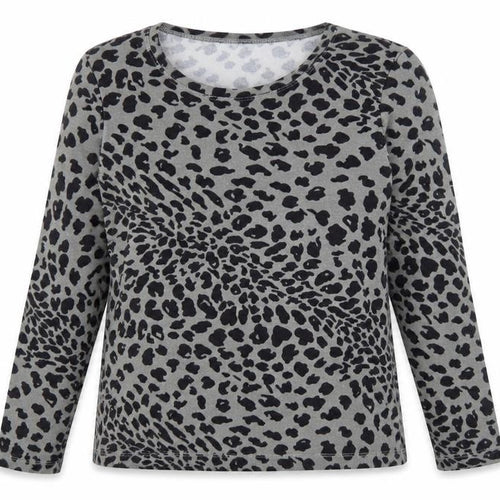 Miao Womens Grey Animal Print Cotton Basic T-Shirt Size L Round Neck - Leopard print