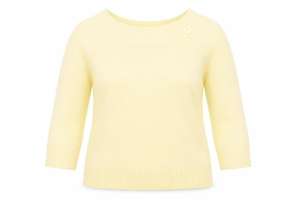 Front view of BHS women’s yellow boat neck cotton jumper, size UK 12