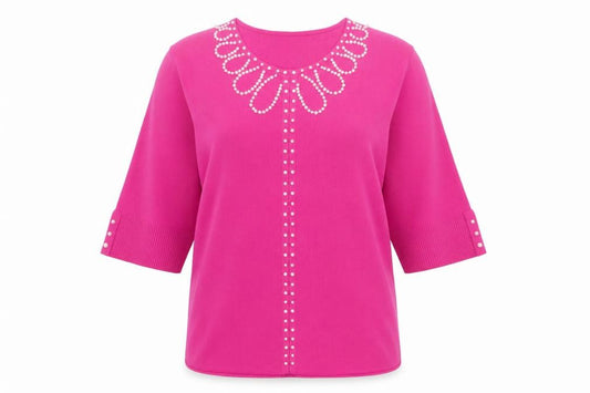 Front view of Sky women’s pink viscose basic t-shirt, size UK 4, round neck