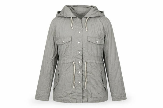 Front view of Being Casual women’s green jacket coat, size UK 14, button