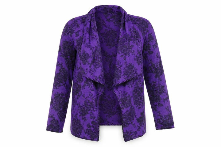 Carole Hochman Womens Purple V-Neck Floral Polyester Cardigan Jumper Size S
