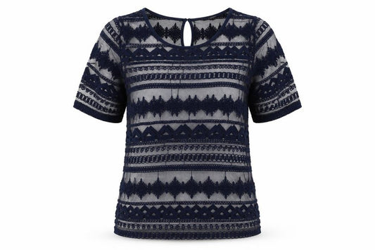 Front view of Next women’s blue cotton basic blouse, size UK 12, round neck