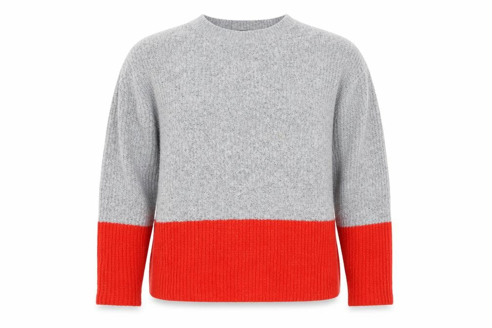Front view of Primark women’s grey round neck acrylic jumper, size M