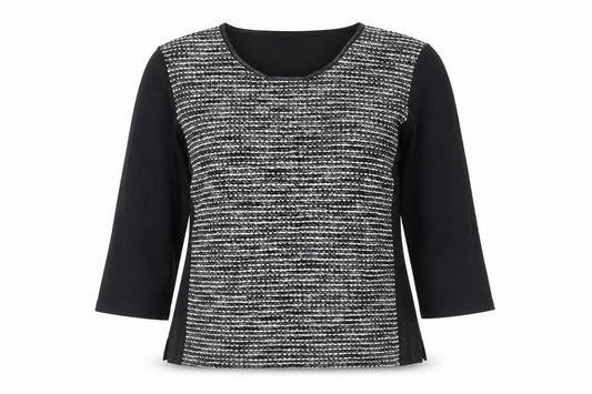 Front view of Alexara women’s black polyester basic blouse, size UK 14, round neck