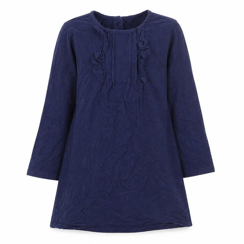 Very Girls Blue Cotton A-Line Size 5-6 Years Round Neck Button