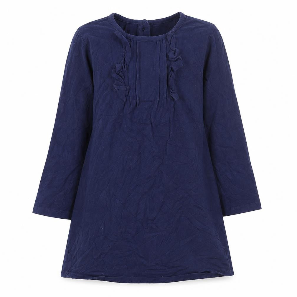 Very Girls Blue Cotton A-Line Size 5-6 Years Round Neck Button