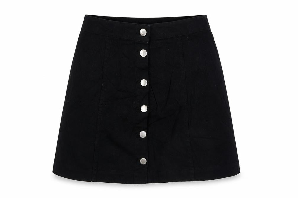 Divided by H&M Womens Black Cotton A-Line Skirt Size 10 Button