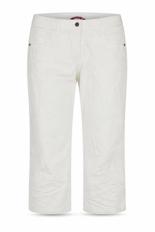 Front view of Platform women’s white cotton cropped jeans, size UK 12, 21-inch leg regular zip