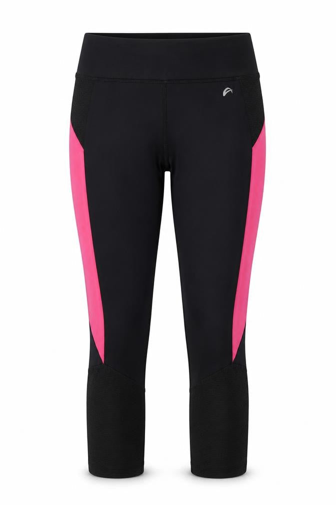 Front view of F&F women’s black polyester compression leggings, size UK 10, 19-inch leg regular pullover