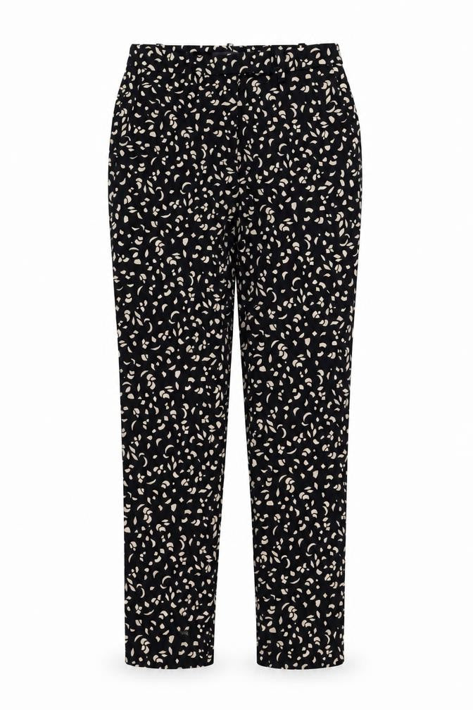 Marks and Spencer Womens Black Geometric Viscose Trousers Size 8 L30 in Regular Zip