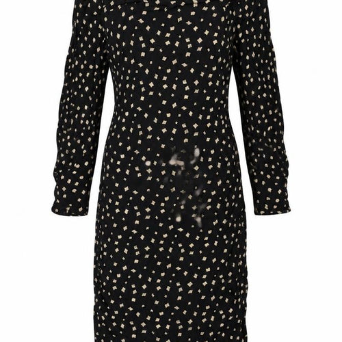 Marks and Spencer Womens Black Geometric Viscose A-Line Size 6 Round Neck Button