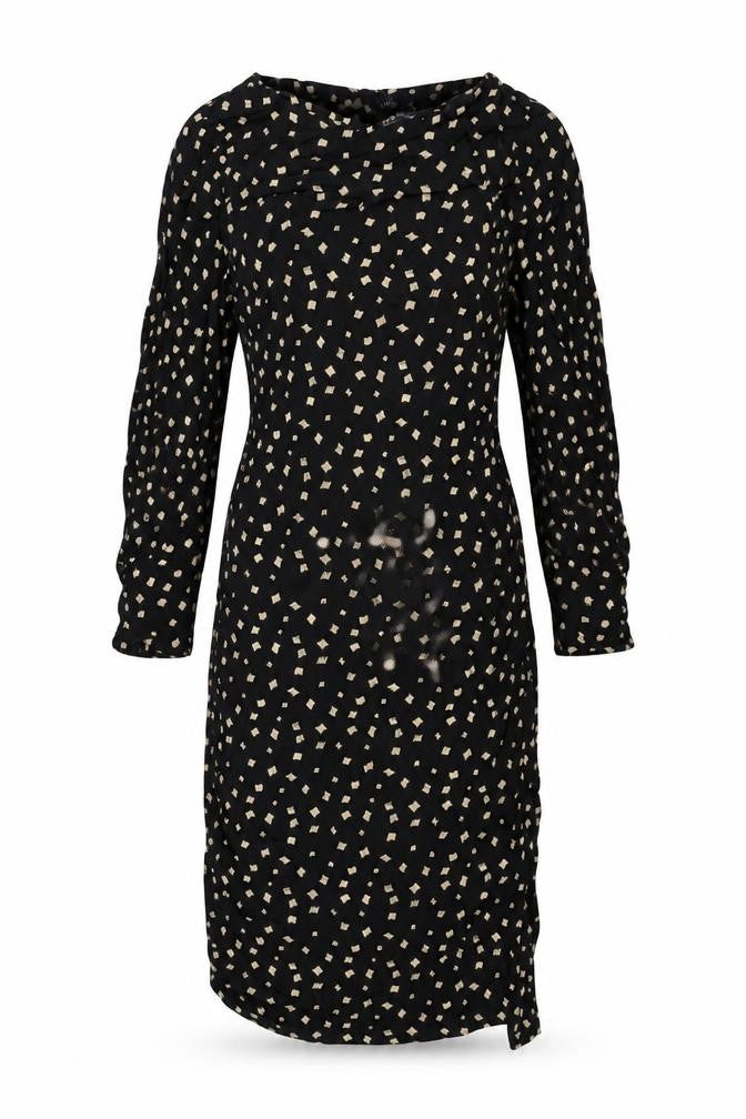 Marks and Spencer Womens Black Geometric Viscose A-Line Size 6 Round Neck Button