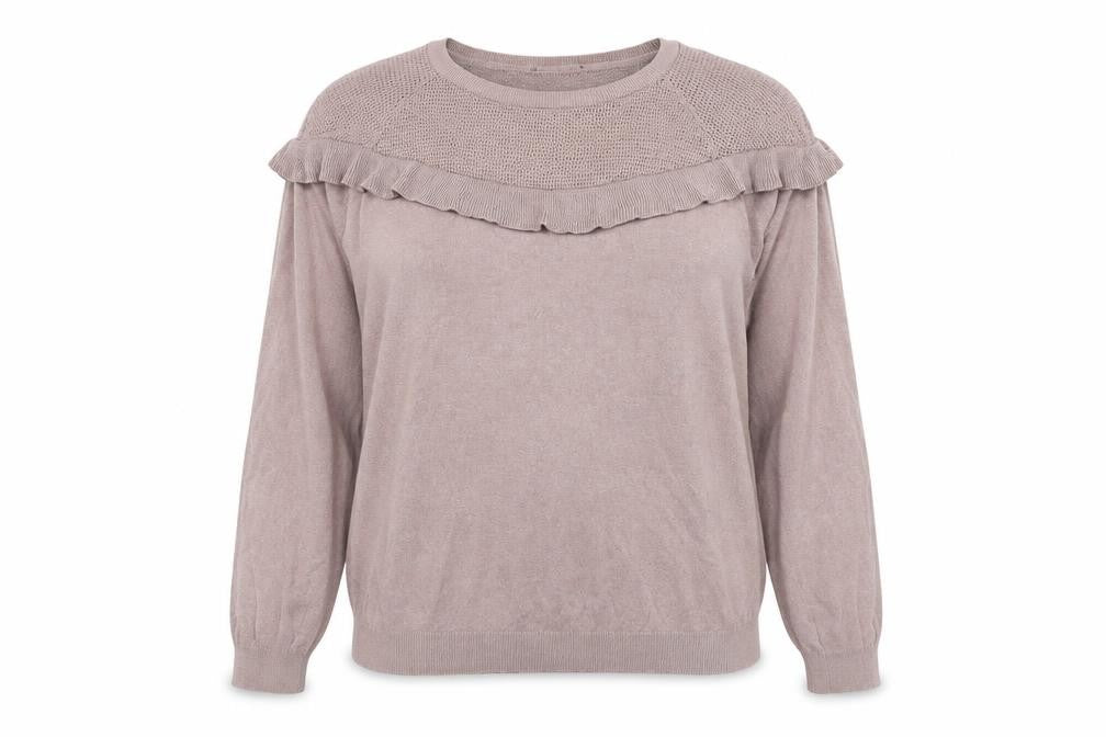 Front view of Next women’s pink round neck viscose jumper, size UK 12