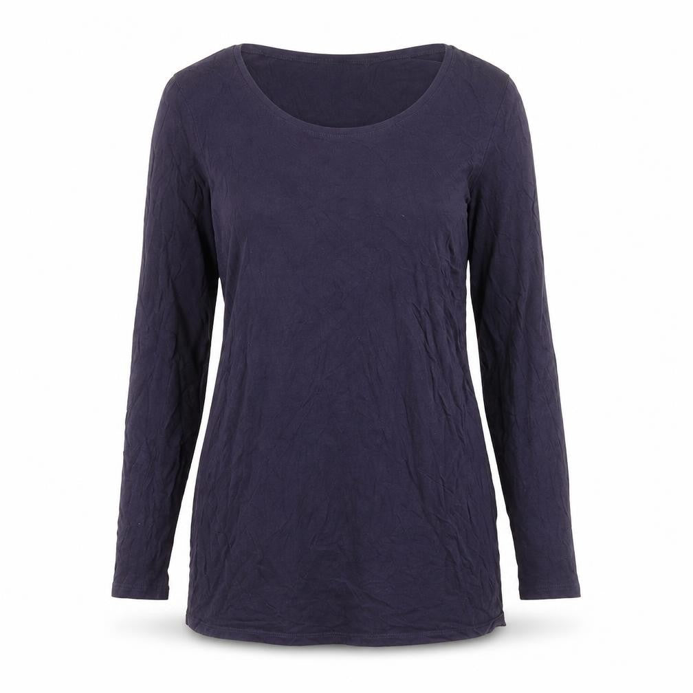 Front view of New Look women’s blue cotton basic t-shirt, size UK 10, crew neck
