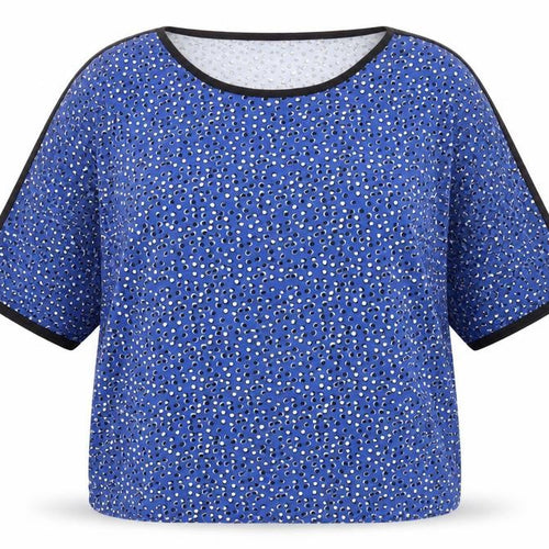 T Tahari Womens Blue Geometric Viscose Basic T-Shirt Size XL Crew Neck