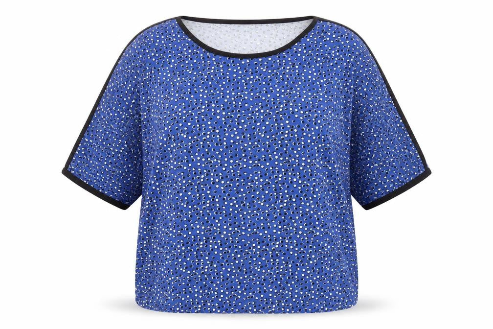 T Tahari Womens Blue Geometric Viscose Basic T-Shirt Size XL Crew Neck