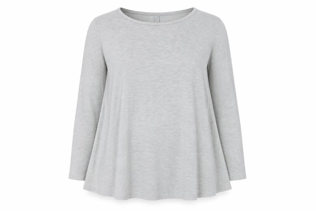 Front view of Boohoo women’s grey polyester basic t-shirt, size UK 10, crew neck