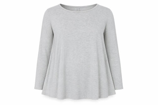 Front view of Boohoo women’s grey polyester basic t-shirt, size UK 10, crew neck