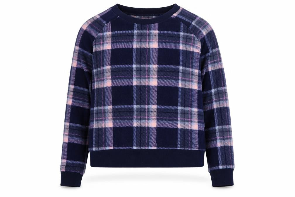 Front view of New Look women’s blue plaid 100% polyester pullover sweatshirt, size M
