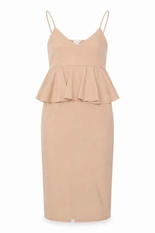 Front view of Missguided women’s pink polyester bodycon, size UK 6, v-neck zip
