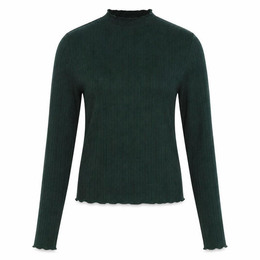 Front view of H&M women’s green polyester basic blouse, size M, mock neck