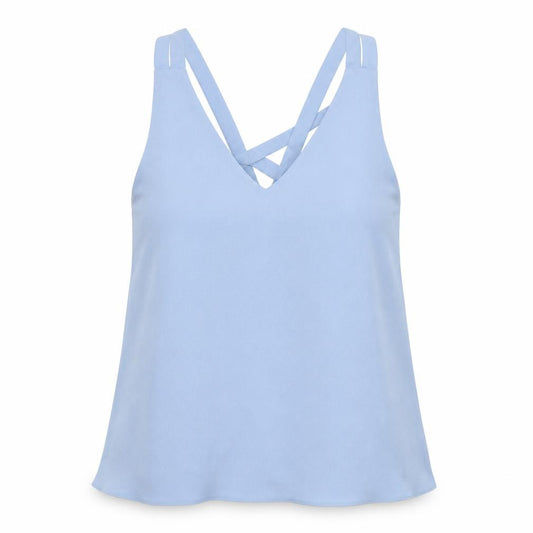 Front view of River Island women’s blue polyester basic blouse, size UK 4, v-neck