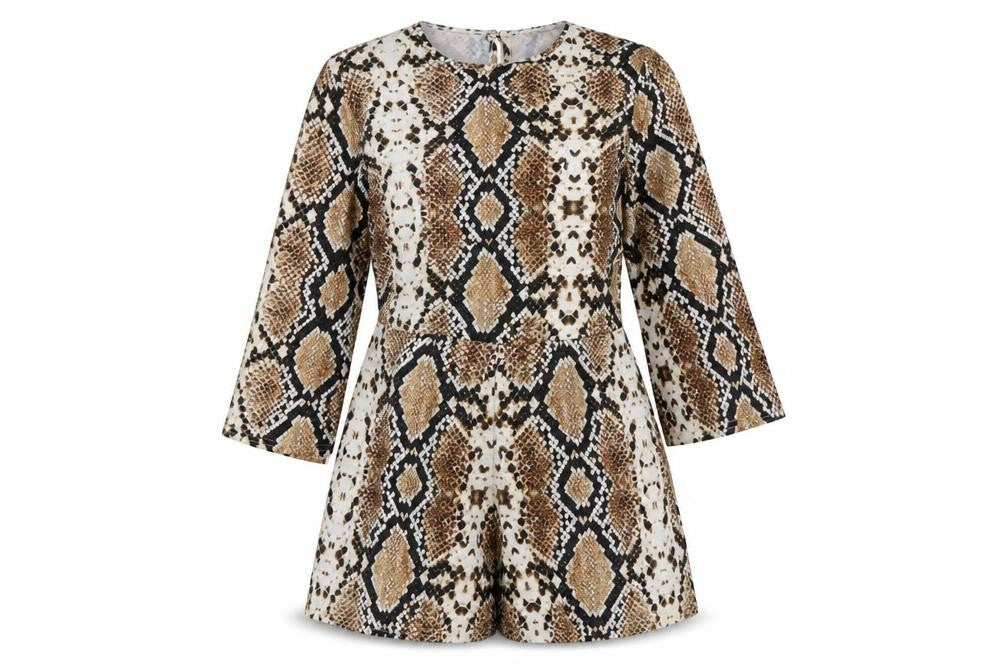 Boohoo Womens Beige Animal Print Polyester Playsuit One-Piece Size 10 Pullover - Snake Skin Print