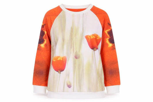 Via Delle Rose Womens Red Floral Polyester Pullover Sweatshirt Size S Pullover
