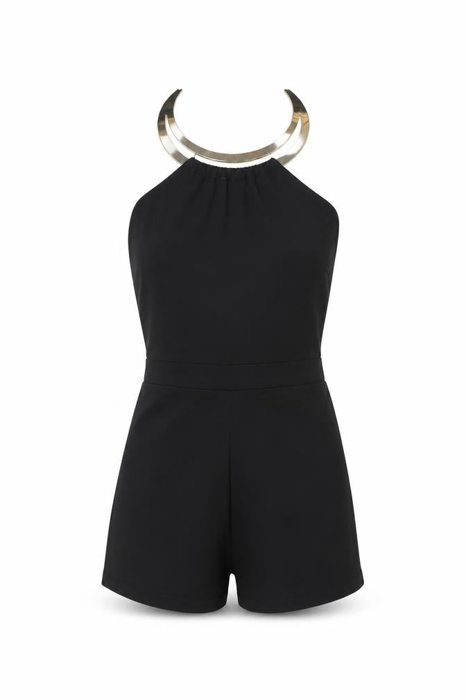Front view of Missguided women’s black polyester leotard one-piece, size UK 6, zip