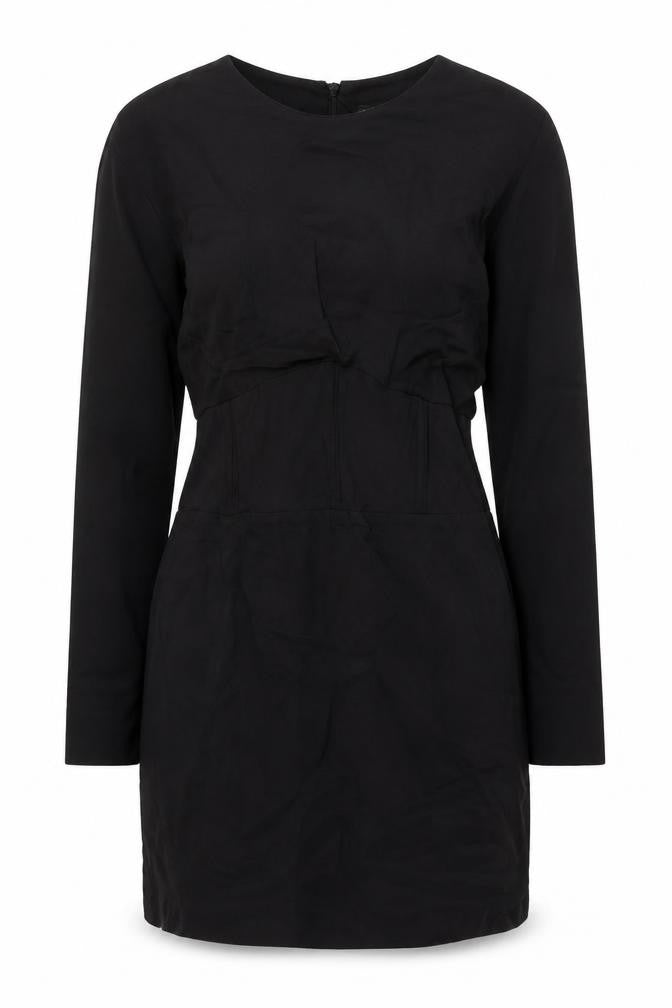 Front view of Zara women’s black viscose mini, size L, round neck zip