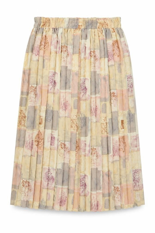 Front view of Preworn women’s multicoloured geometric polyester pleated skirt, size XL, drawstring