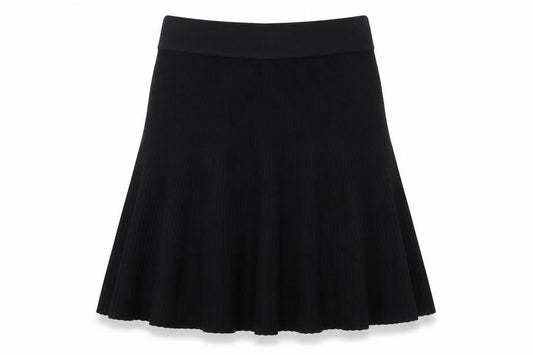 Front view of Promod women’s black cotton skater skirt, size UK 26, in