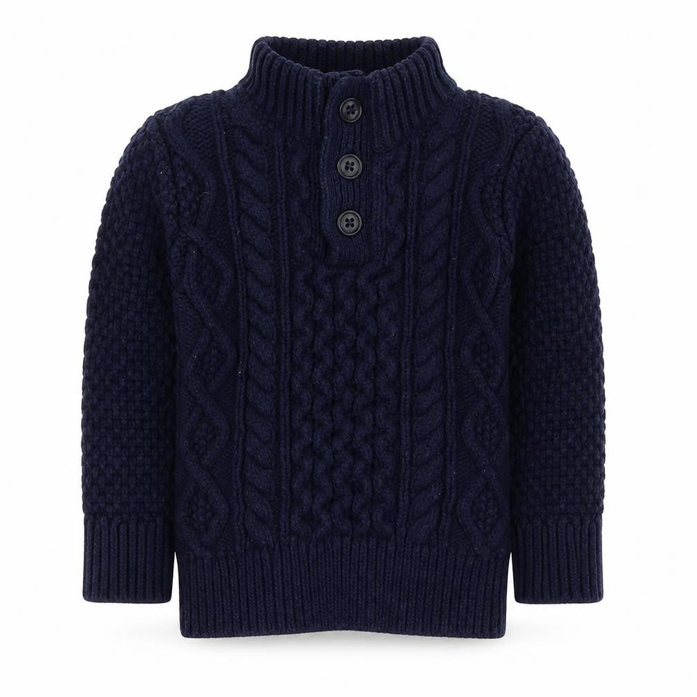 Front view of Gap girls’ blue high neck cotton jumper, size 2, years button
