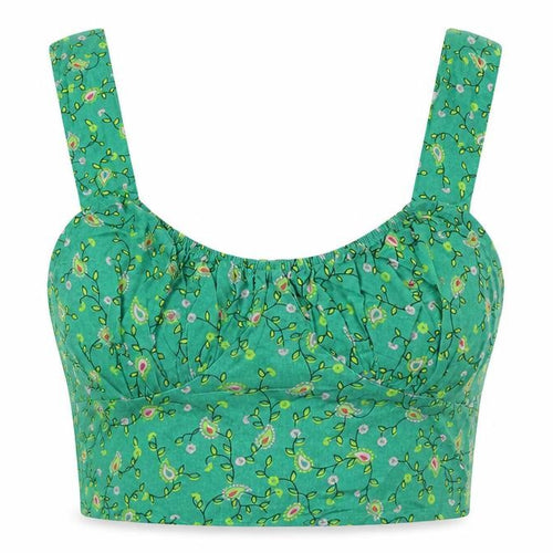 Motel Womens Green Floral Viscose Cropped Tank Size 2XS Scoop Neck