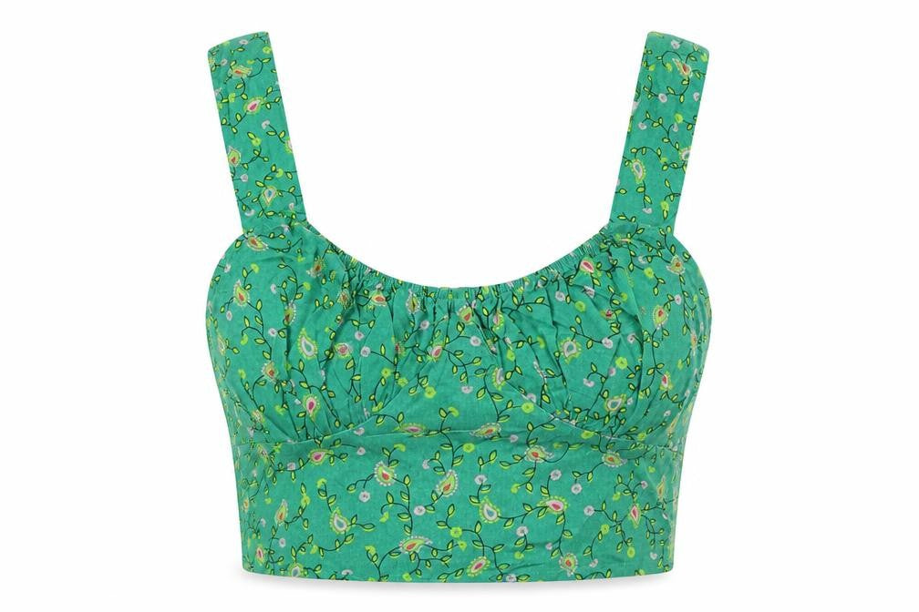 Motel Womens Green Floral Viscose Cropped Tank Size 2XS Scoop Neck