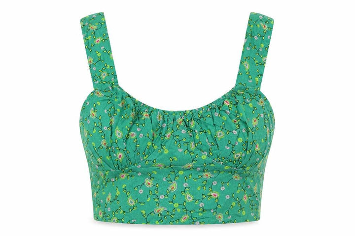 Motel Rocks Womens Green Floral Viscose Cropped Tank Size 2XS Scoop Neck