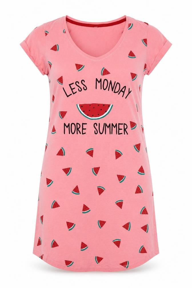 Debenhams Womens Pink Geometric 100% Cotton Chemise Dress Size 8 - Watermelon