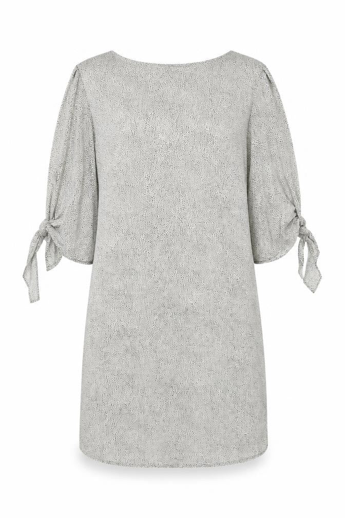 Front view of H&M women’s white polka dot viscose shift, size UK 10, round neck pullover