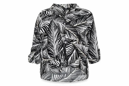 Front view of Wallis women’s black floral viscose basic button-up, size UK 12, collared