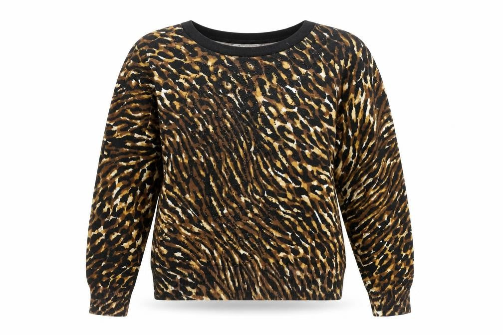 Annabelle Womens Brown Round Neck Animal Print Viscose Pullover Jumper Size L