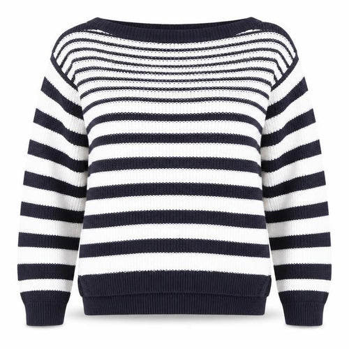Marks and Spencer Womens Blue Boat Neck Striped 100% Cotton Pullover Jumper Size M - Nautical.