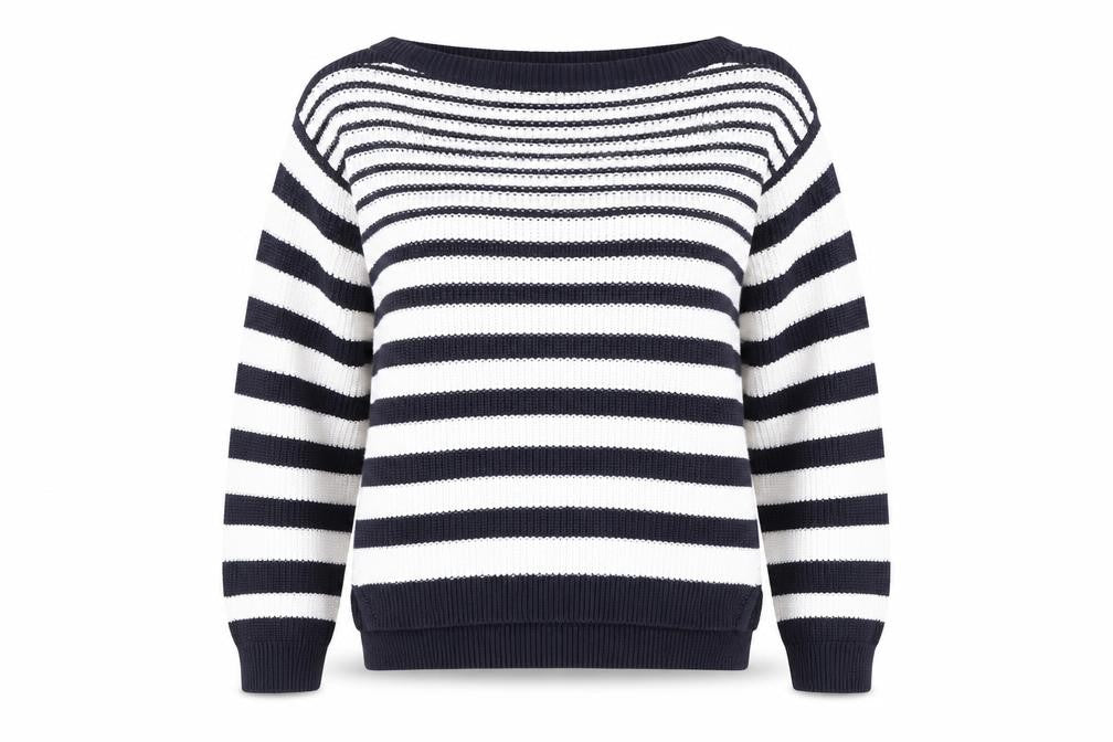 Marks and Spencer Womens Blue Boat Neck Striped 100% Cotton Pullover Jumper Size M - Nautical.
