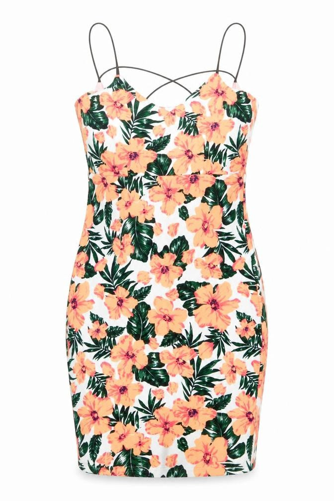 Blue Ink Womens Orange Floral Polyester Tank Dress Size 8 V-Neck Pullover