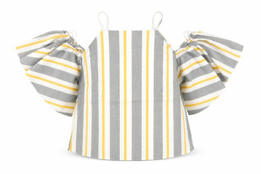 Front view of Select women’s yellow striped polyester basic blouse, size UK 6, square neck - cold shoulder