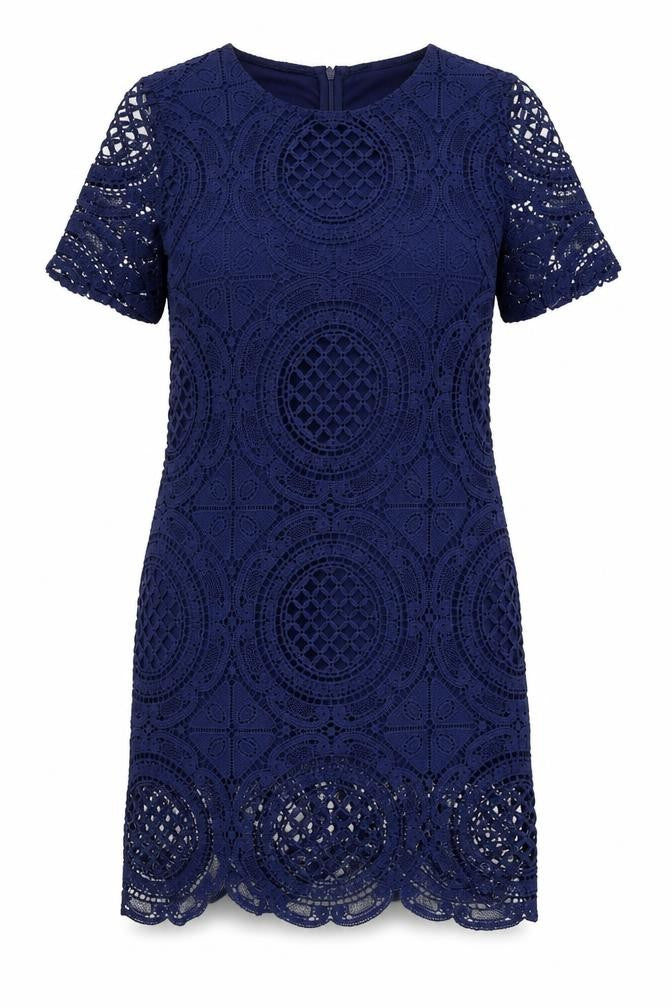 QED London Womens Blue Polyester Fit & Flare Size 8 Round Neck Zip