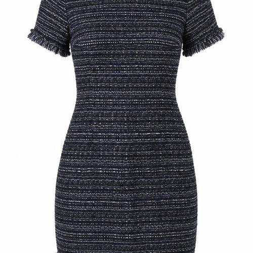 Warehouse Womens Blue Geometric Acrylic Bodycon Size 12 Round Neck Zip