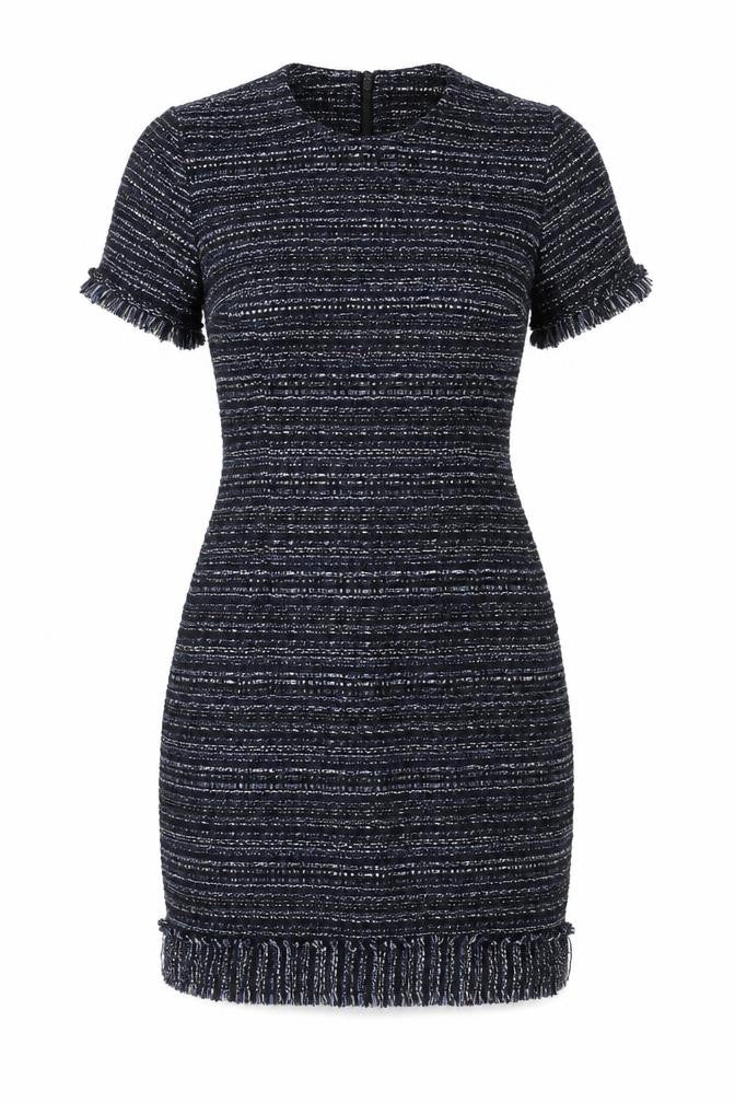 Warehouse Womens Blue Geometric Acrylic Bodycon Size 12 Round Neck Zip