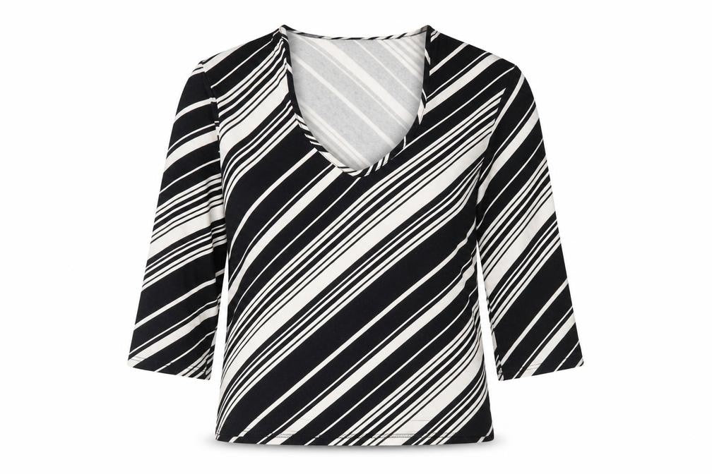 GANT Womens Black Striped Viscose Basic Blouse Size M V-Neck