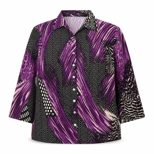 Front view of Anna Rose women’s multicoloured geometric polyester basic button-up, size L, collared